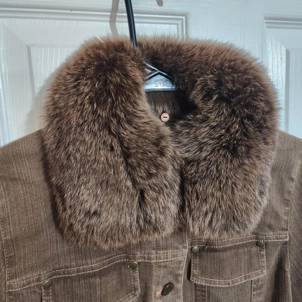 Vintage Brown Fox Fur Denim Jacket - Picture 3 of 5